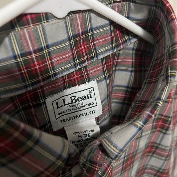 LL Bean Shirt Mens Medium Gray Red Flannel Button Up Traditional Fit Long Sleeve - Picture 2 of 5